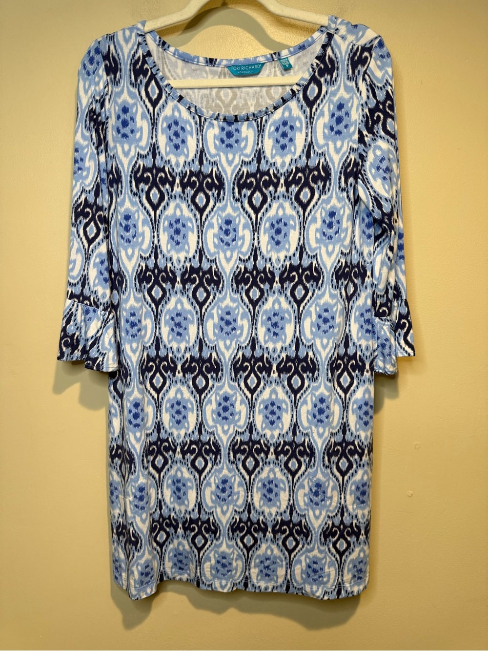 Tori Richard Ikat Damask Bell Sleeve Shift Dress